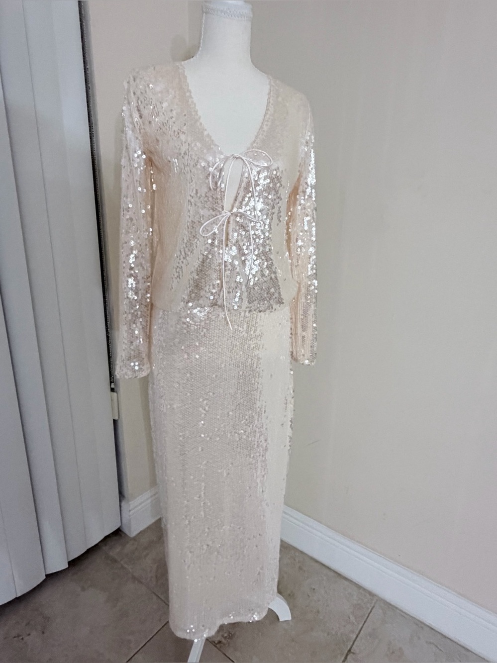 Gianni Bini Sequin Ivory Two-Piece Dress Set